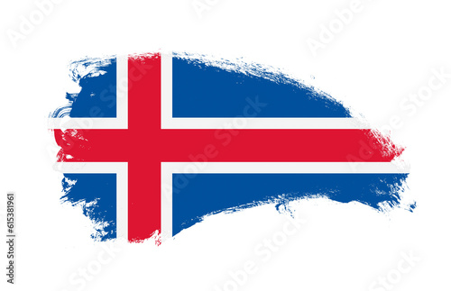 National flag of Iceland painted with stroke brush on isolated white