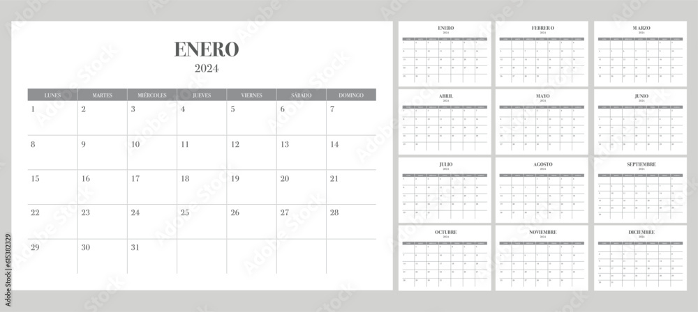 2024 Spanish Calendar simple and minimalist