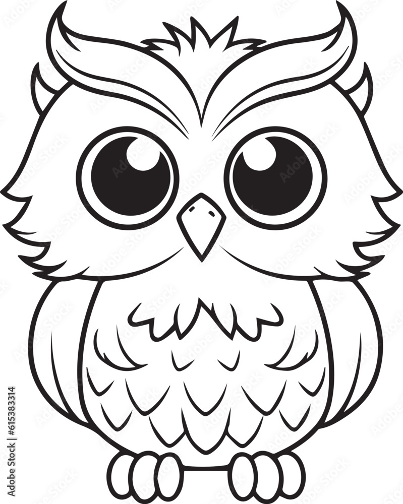 Fototapeta premium owl drawing ,children's coloring page,stock print