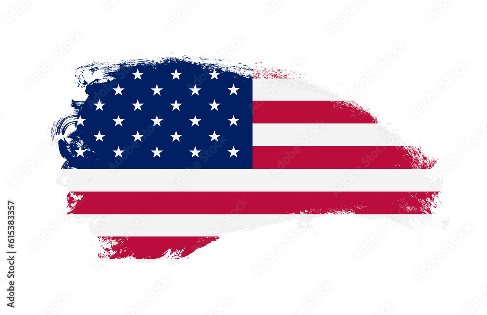 National flag of United States painted with stroke brush on isolated white National flag of United States painted with stroke brush on isolated white
