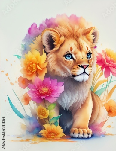 baby lion in watercolor