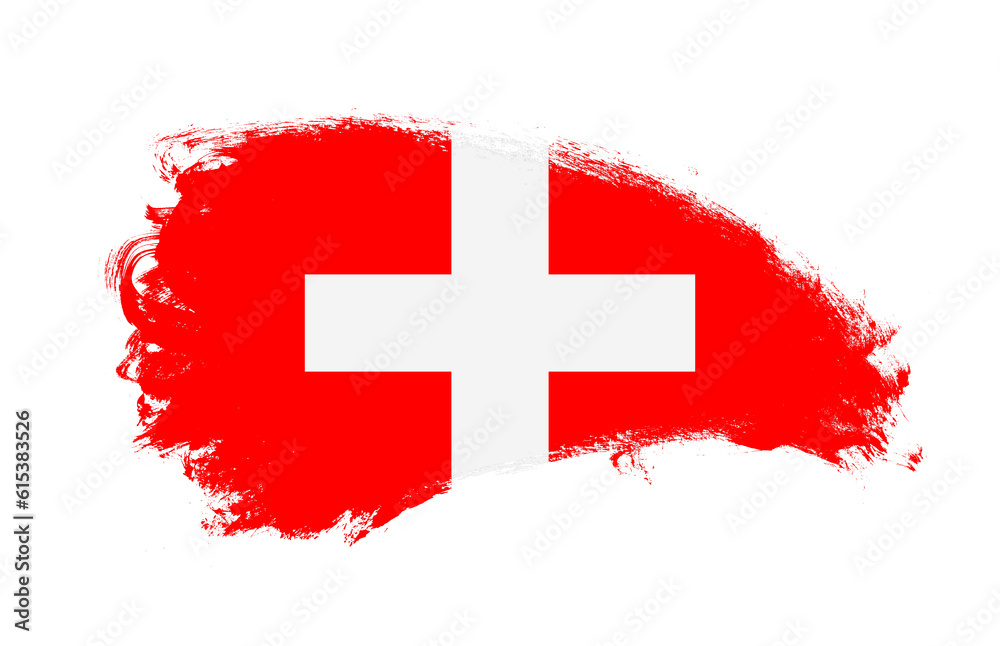 Fototapeta premium National flag of Switzerland painted with stroke brush on isolated white