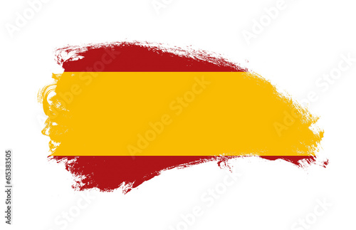 National flag of Spain painted with stroke brush on isolated white