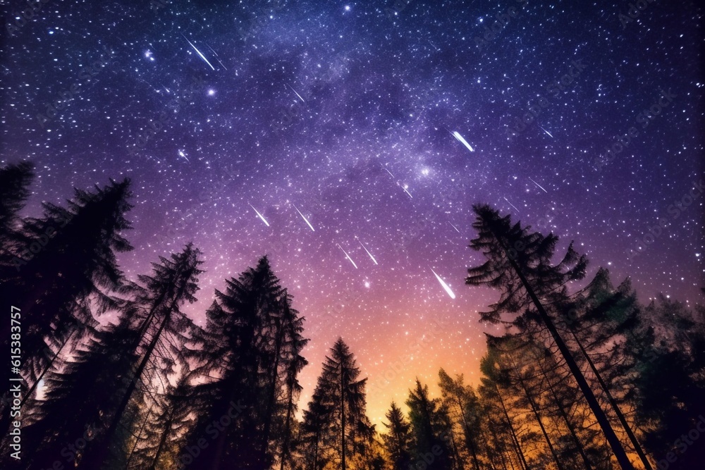 Fototapeta premium Milkyway at moon-rise with pine trees in the foreground Generative AI