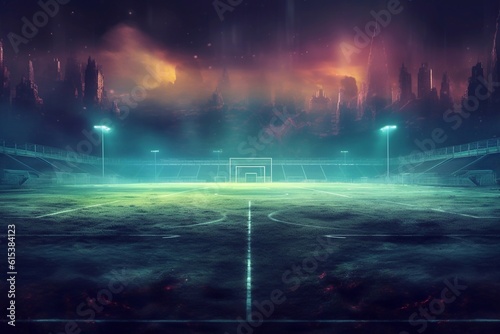 Full night football arena in lights Generative AI © Nataliia