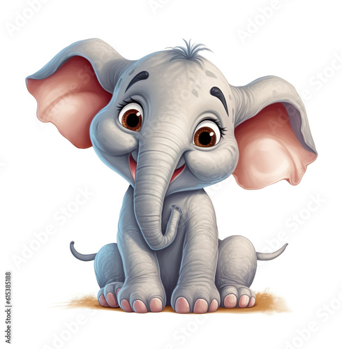 Cute little elephant cartoon drawing character generative AI illustration isolated on white background. Lovely baby animals concept