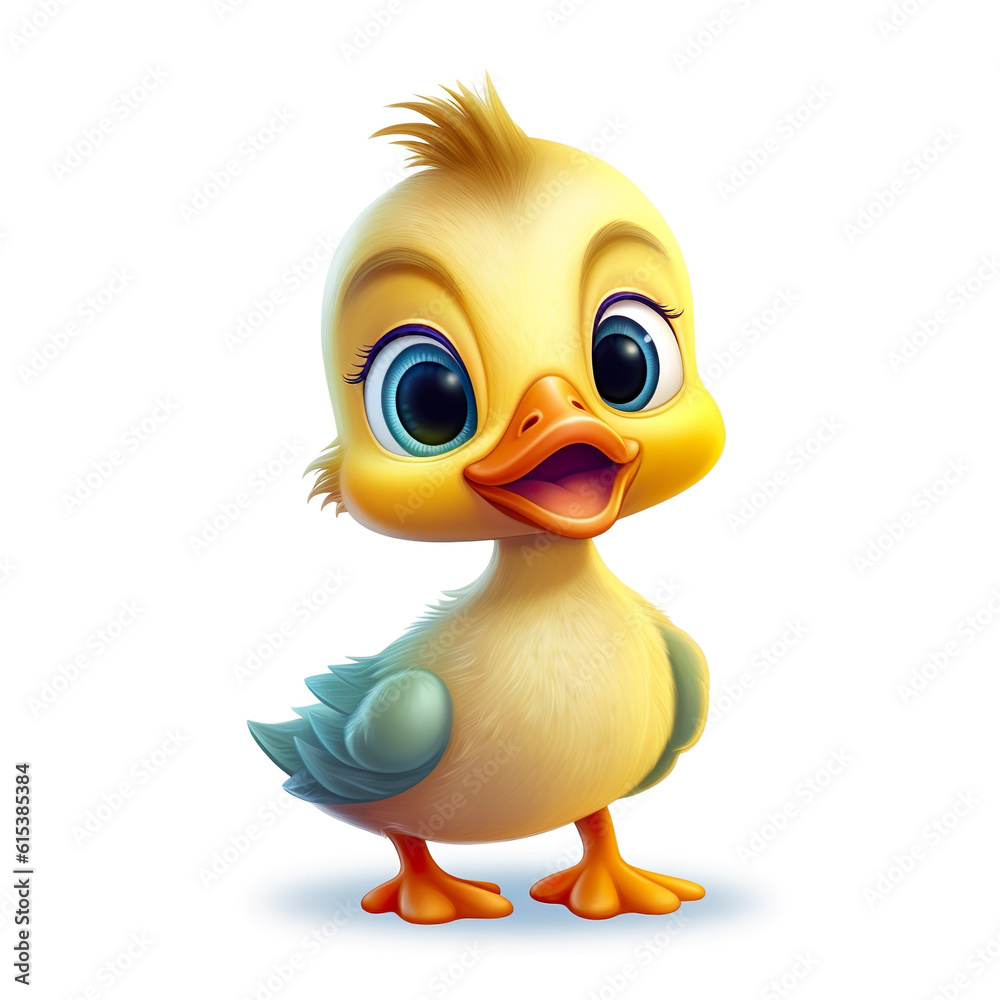 Cute little duck duckling cartoon drawing character generative AI illustration isolated on white background. Lovely baby animals concept Cute little duck duckling cartoon drawing character generative AI illustration isolated on white background. Lovely baby animals concept