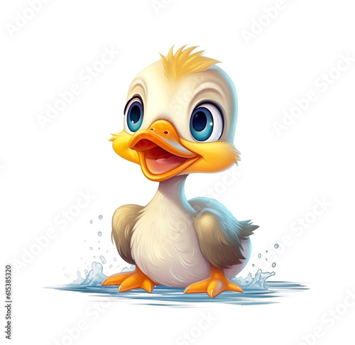 Cute little duck duckling cartoon drawing character generative AI illustration isolated on white background. Lovely baby animals concept