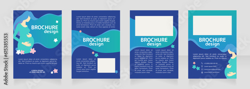 Expectant woman health blank brochure design. Template set with copy space for text. Premade corporate reports collection. Editable 4 paper pages. Rounded Mplus 1c Bold, Nunito Light fonts used