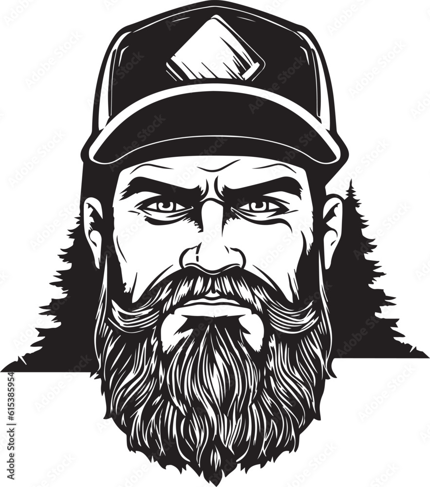 Lumberjack in a cap and with a beard, The face of a brutal lumberjack, Vector Illustration, SVG
