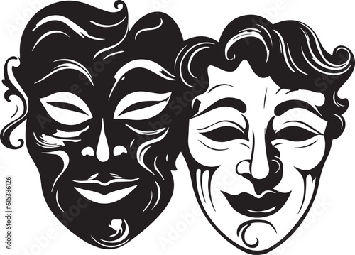Two classic theater masks a sad and joyous, comedy and tragedy, Vector Illustration, SVG