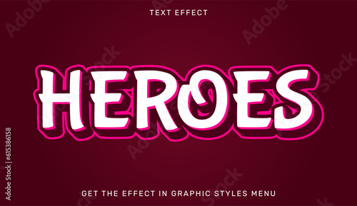 Heroes editable text effect with 3d style. Text emblem for advertising, branding, business logo