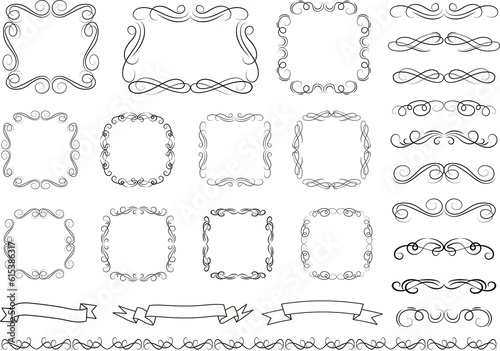 Calligraphic design elements . Decorative swirls or scrolls, vintage frames , flourishes, labels and dividers. 