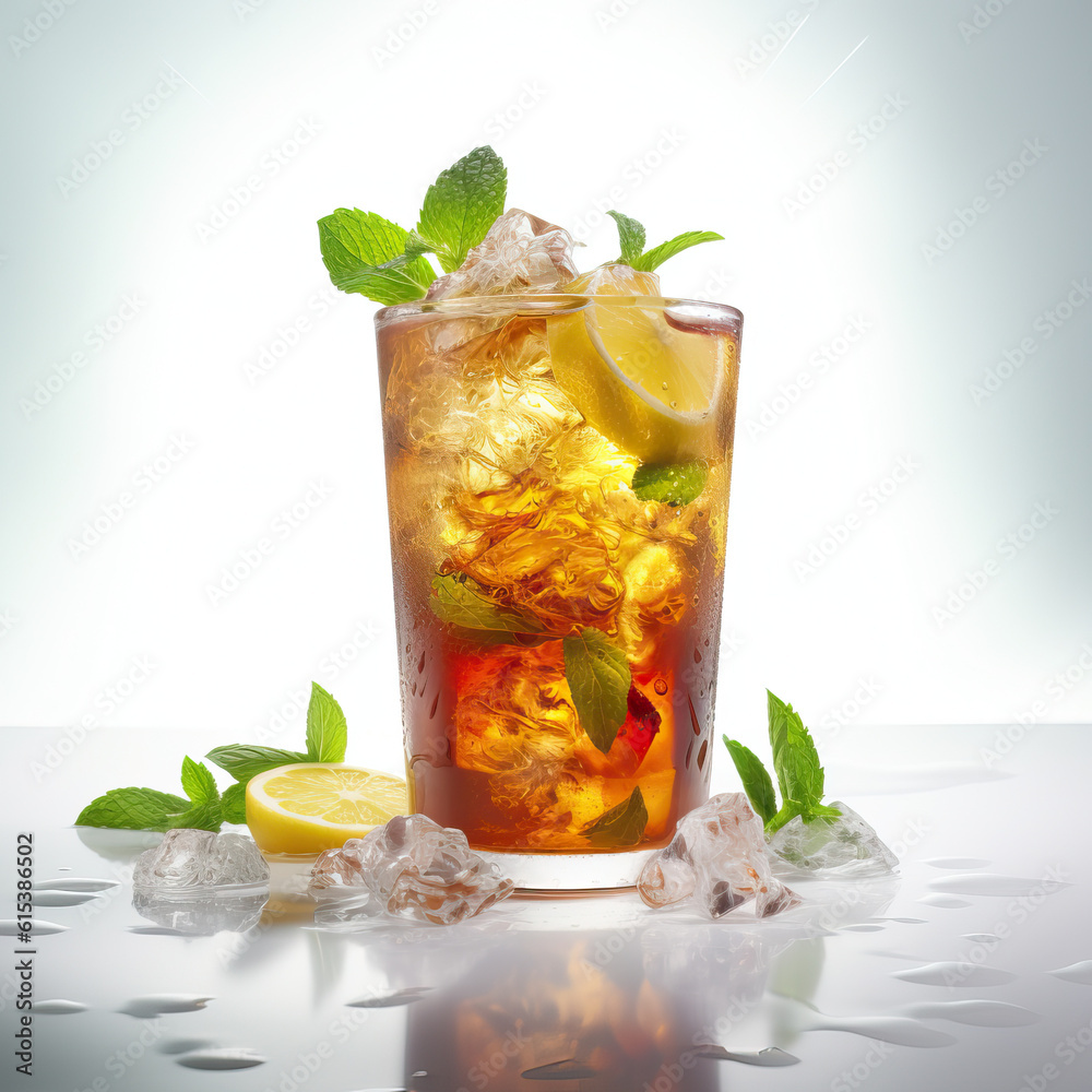 Fototapeta premium Iced Lemon Tea with Mint Leaves. Created using generative AI tools
