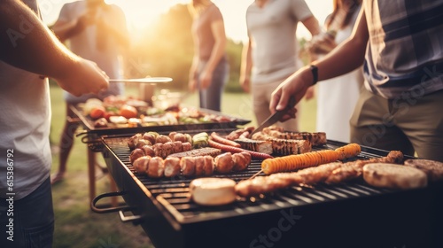 Canvas Print some friends grilling outdoors