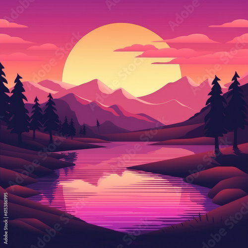 beautiful seaside sunset illustration