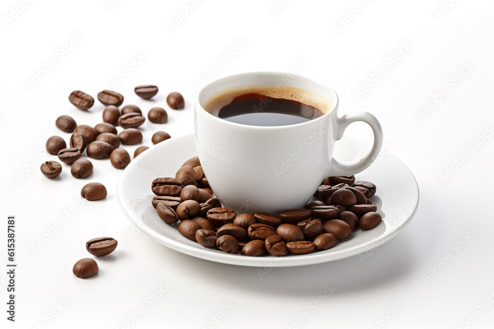 coffee cup and beans on white background, Generative AI coffee cup and beans on white background, Generative AI
