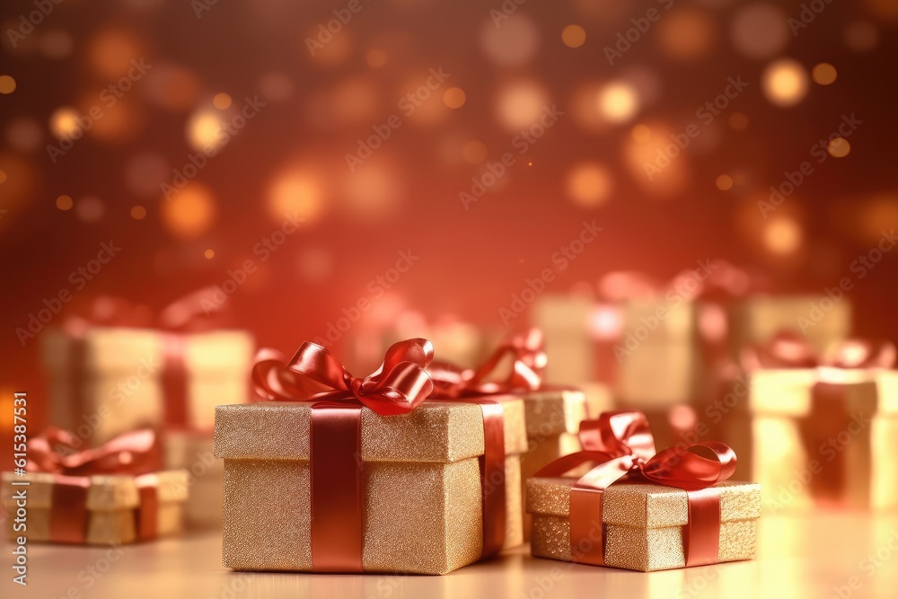 Small holiday gift box in front of blurred background Small holiday gift box in front of blurred background