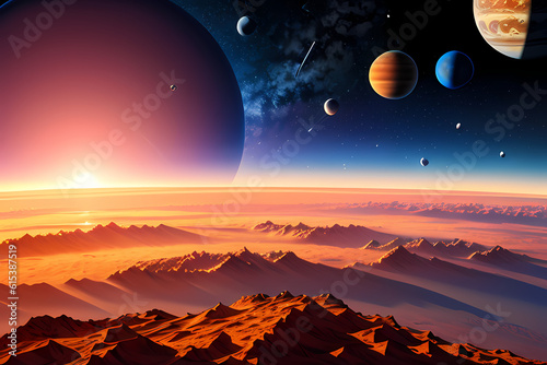 sunrise over the mountains on a kryptonite planet