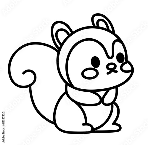 Cute squirrel gnome garden cartoon outline icon