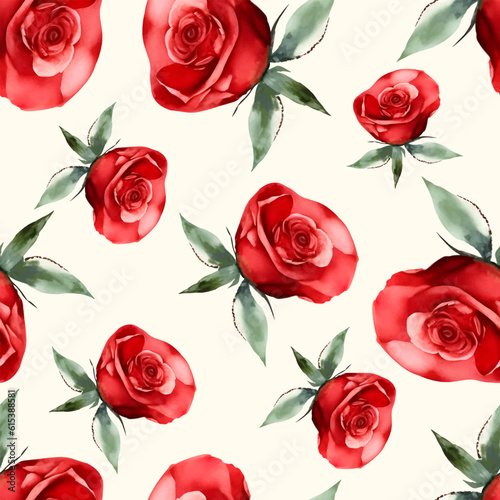 Vintage seamless pattern red watercolor roses isolated on white background  vector print backdrop