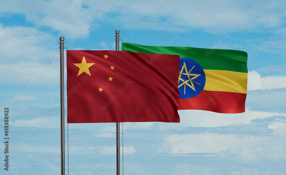 Ethiopia and China flag Ethiopia and China flag