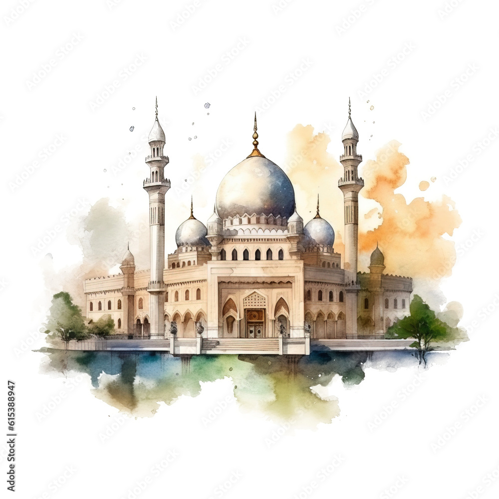 Obraz premium Taj mahal, mosque, watercolor, PNG background
