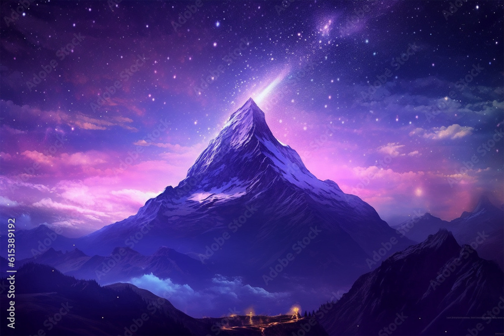 Generative AI.
the background of a tall mountain full of stars at night