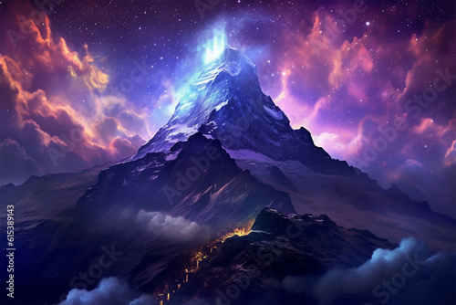 Generative AI. the background of a tall mountain full of stars at night