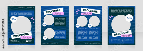 Cheap athletic apparel promo blank brochure design. Template set with copy space for text. Premade corporate reports collection. Editable 4 paper pages. Raleway Black, Nunito Regular fonts used