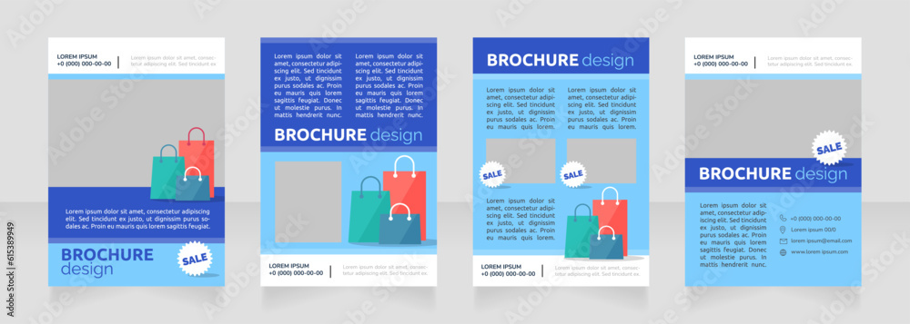 Purchasing cheap clothes for family blank brochure design. Template set with copy space for text. Premade corporate reports collection. Editable 4 paper pages. Ubuntu Bold, Raleway Regular fonts used