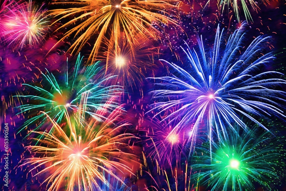 Explosive beauty as vibrant bursts of fireworks. Generative AI Explosive beauty as vibrant bursts of fireworks. Generative AI