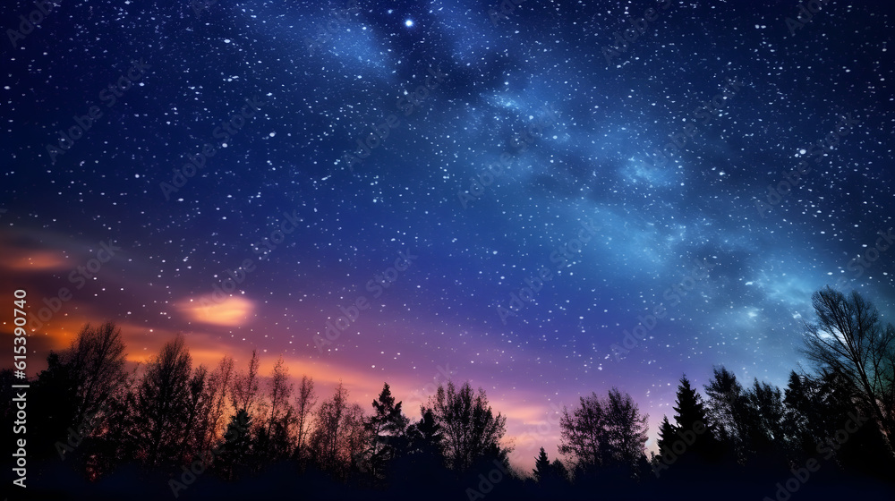 Night forest with the sky full of star and milky way view created with Generative AI