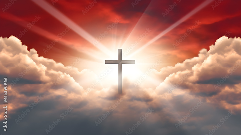 Christian cross in the sky above cloud like haven created with Generative AI