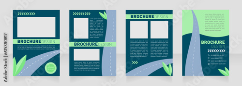 Sustainable transport green blank brochure design. Template set with copy space for text. Premade corporate reports collection. Editable 4 paper pages. Barlow Black, Thin, Nunito Light fonts used