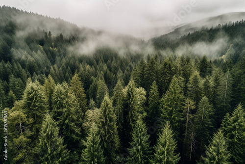 Oregon Willamette Forest in the fog from the view of the DJI Mini 3 Pro