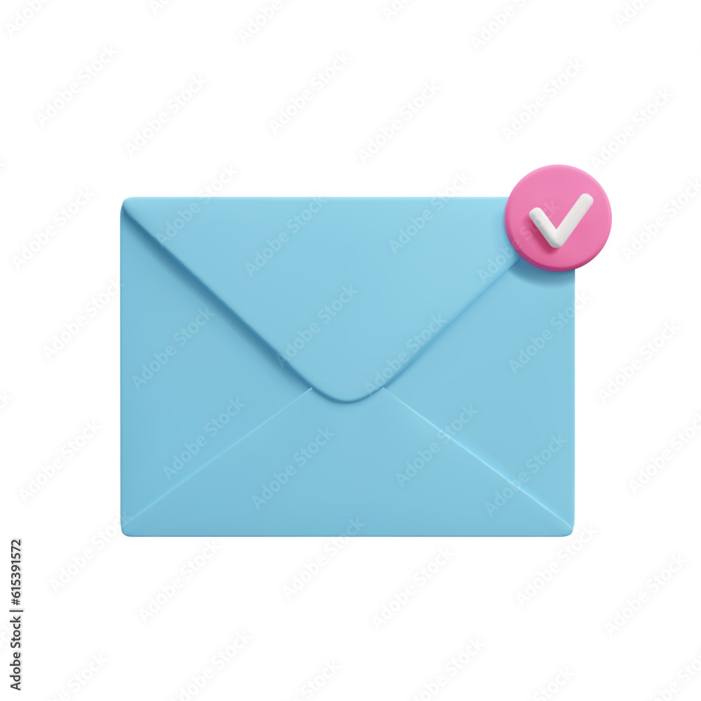 New message 3D letter envelope vector illustration isolated on white background. Cute blue 3D mail letter envelope with notification symbol sign. Send message with check mark notification, new message New message 3D letter envelope vector illustration isolated on white background. Cute blue 3D mail letter envelope with notification symbol sign. Send message with check mark notification, new message