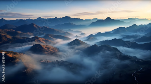 mountains in the morning with mist created with Generative AI