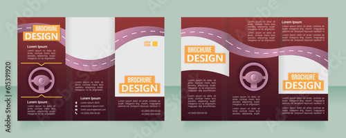Car sharing services promotional trifold brochure template design. Zig-zag folded leaflet set with copy space for text. Editable 3 panel flyers. Roboto Light, Bebas Neue, Ebrima Bold fonts used