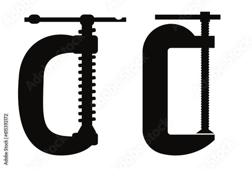 Black Silhouette of Cramp screw-clamp icon isolated on white background