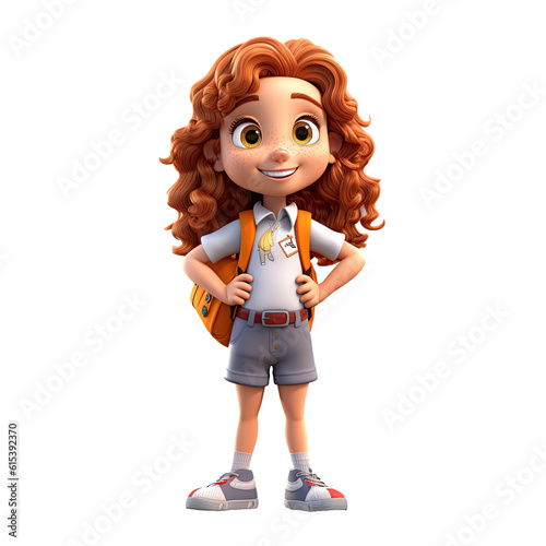 Cute cartoon girl student character on transparent background. Generative AI