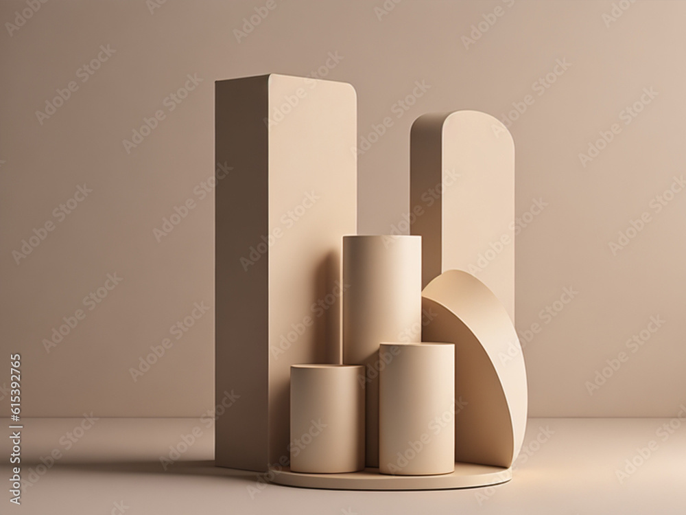 3D Beige minimal podium for product display for exhibition or product presentation or packaging. 3D Beige minimal podium for product display for exhibition or product presentation or packaging.