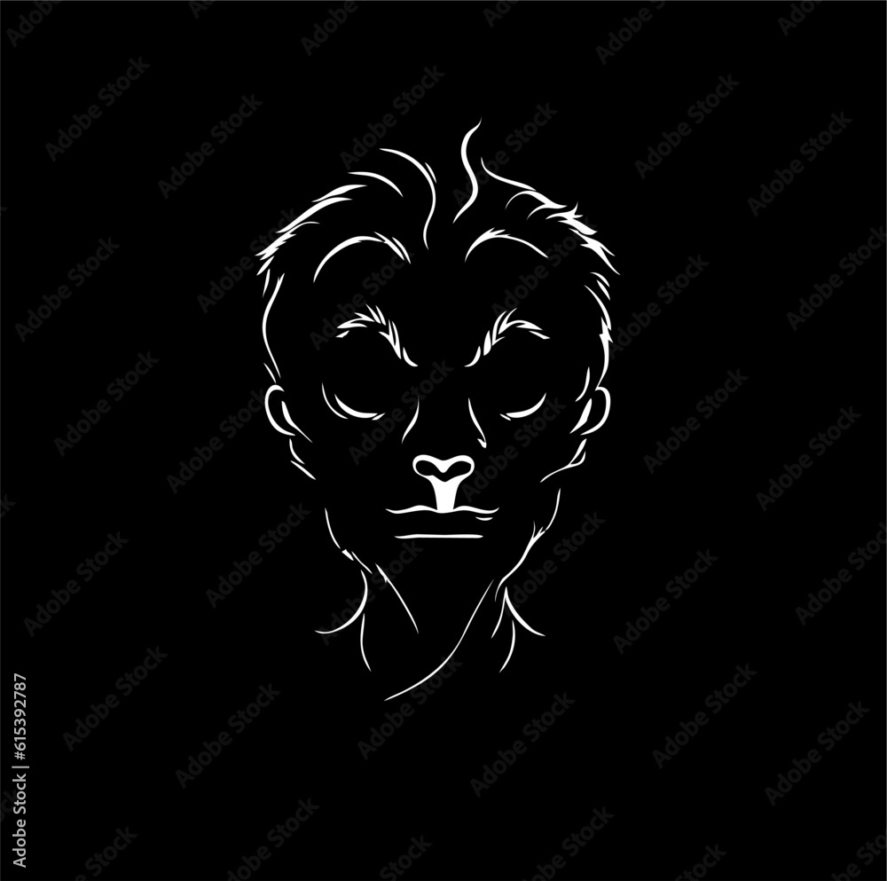 line art illustration design, half monkey person face