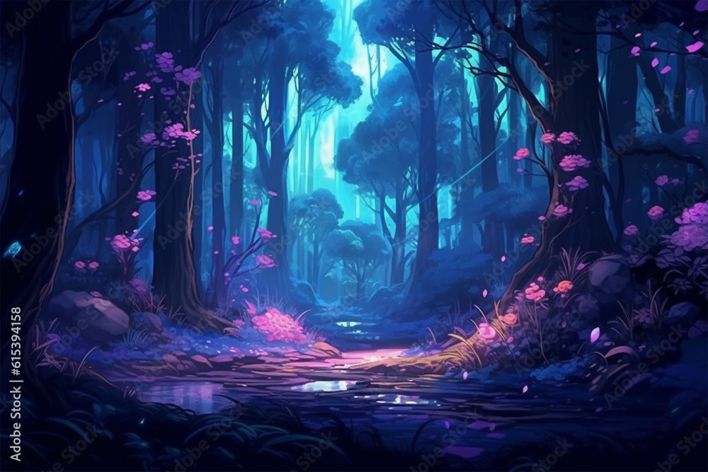 Generative AI.
anime style mystery forest background