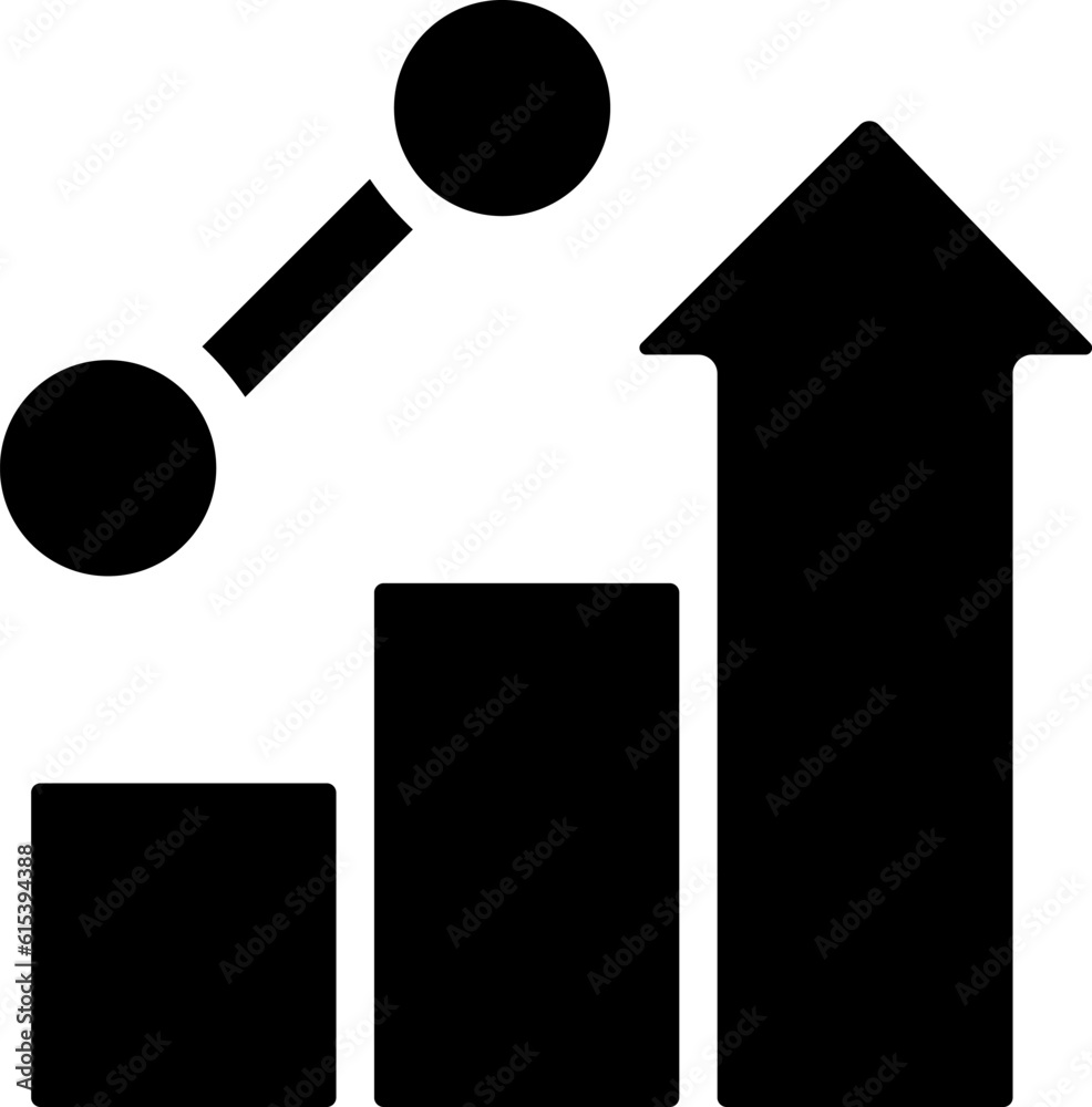 Business growth black glyph icon. Dynamic of development. Corporate progress visualization. Data chart. Silhouette symbol on white space. Solid pictogram. Vector isolated illustration