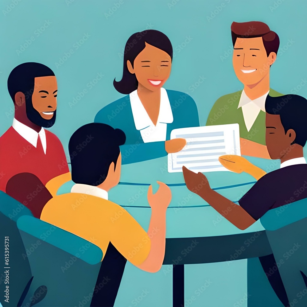 A group of diverse individuals sitting in a circle having a meeting. (AI-generated fictional illustration)
A group of diverse individuals sitting in a circle having a meeting. (AI-generated fictional illustration)