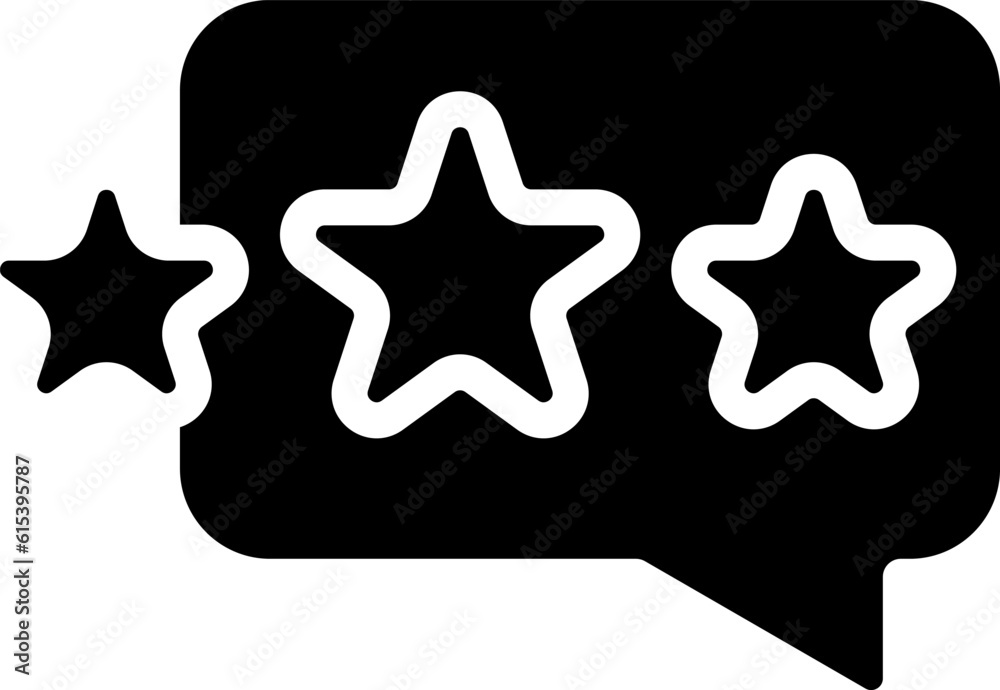 Customer feedback black glyph icon. Speech bubble with stars. Ranking business and product. Client opinion. Silhouette symbol on white space. Solid pictogram. Vector isolated illustration