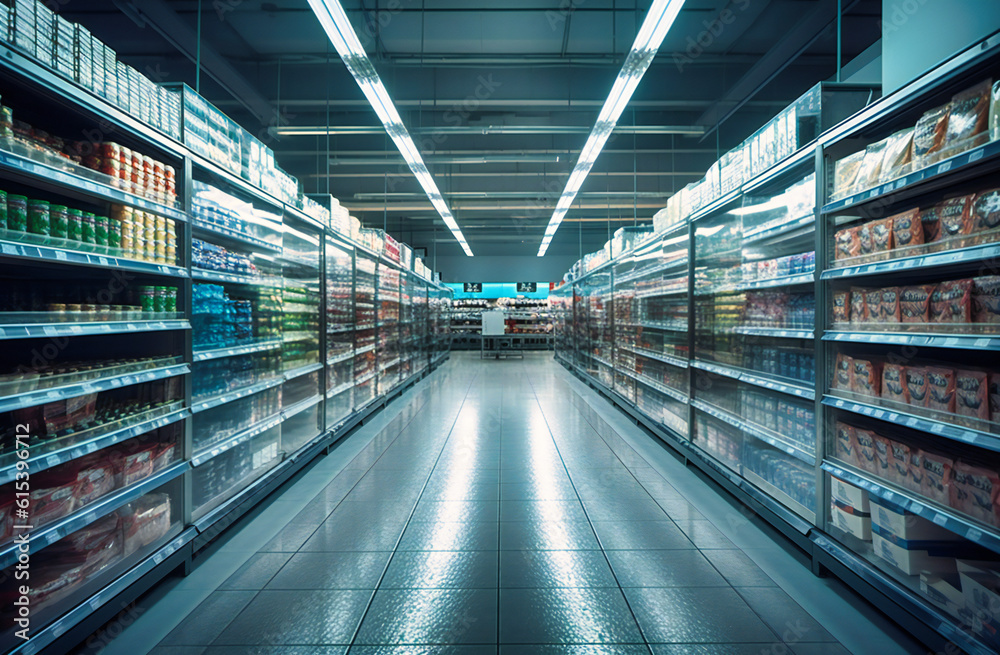 an aisle with aisle full of food products in a supermarket