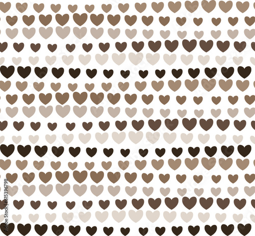 Abstract heart shapes seamless pattern in color tone of brown and beige on white background, coffee lover concept. For male shirt cloth cover textile print coaster beermat cup pad