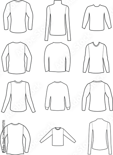 Set of blank long sleeve shirt mockup illustration